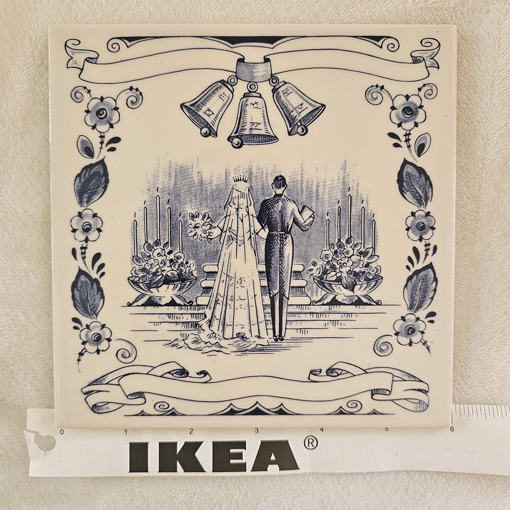 Vintage Handmade Custom Dutch Delft Blue Wedding Tile Customizable Unique Gift